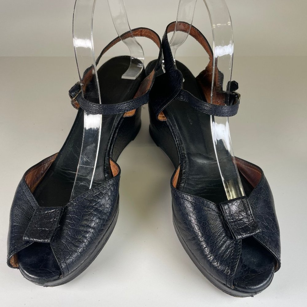 Size 10 Black Faux Crocodile Embossed Re-Mix Paseo 1940's Vintage Inspired 3 1/4